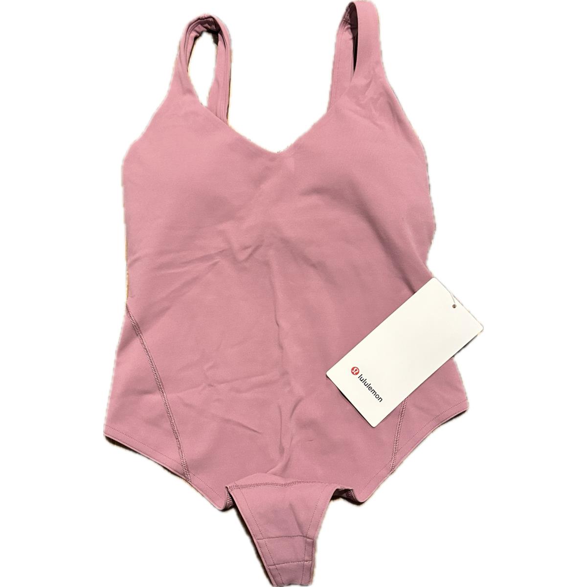 Lululemon Align Nulu Bodysuit Sz 12 Vlvd Pink Rose Built In Shelf Bra