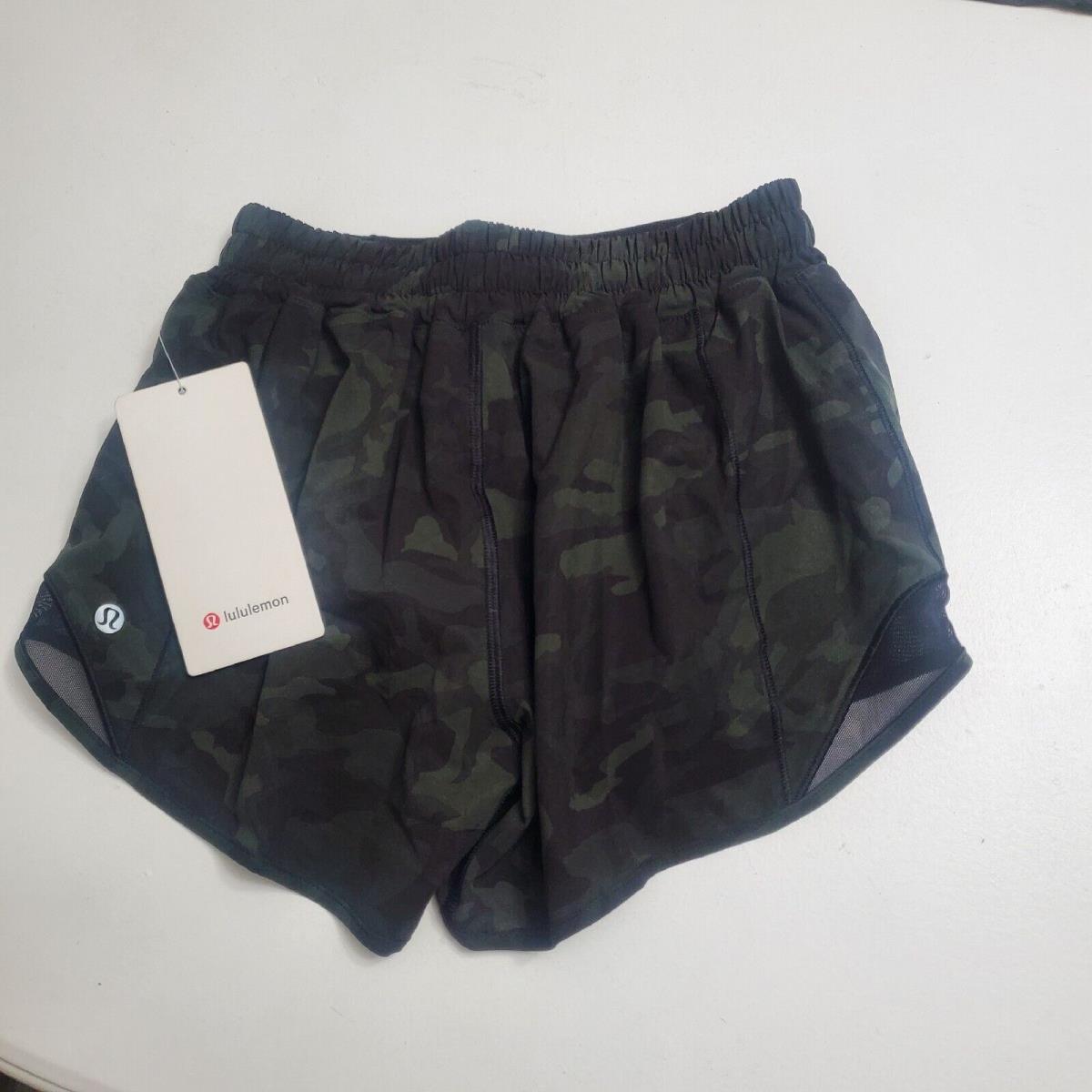 Lululemon Hotty Hot Short II Long 4 Incognito Camo Multi Gator Green / Black