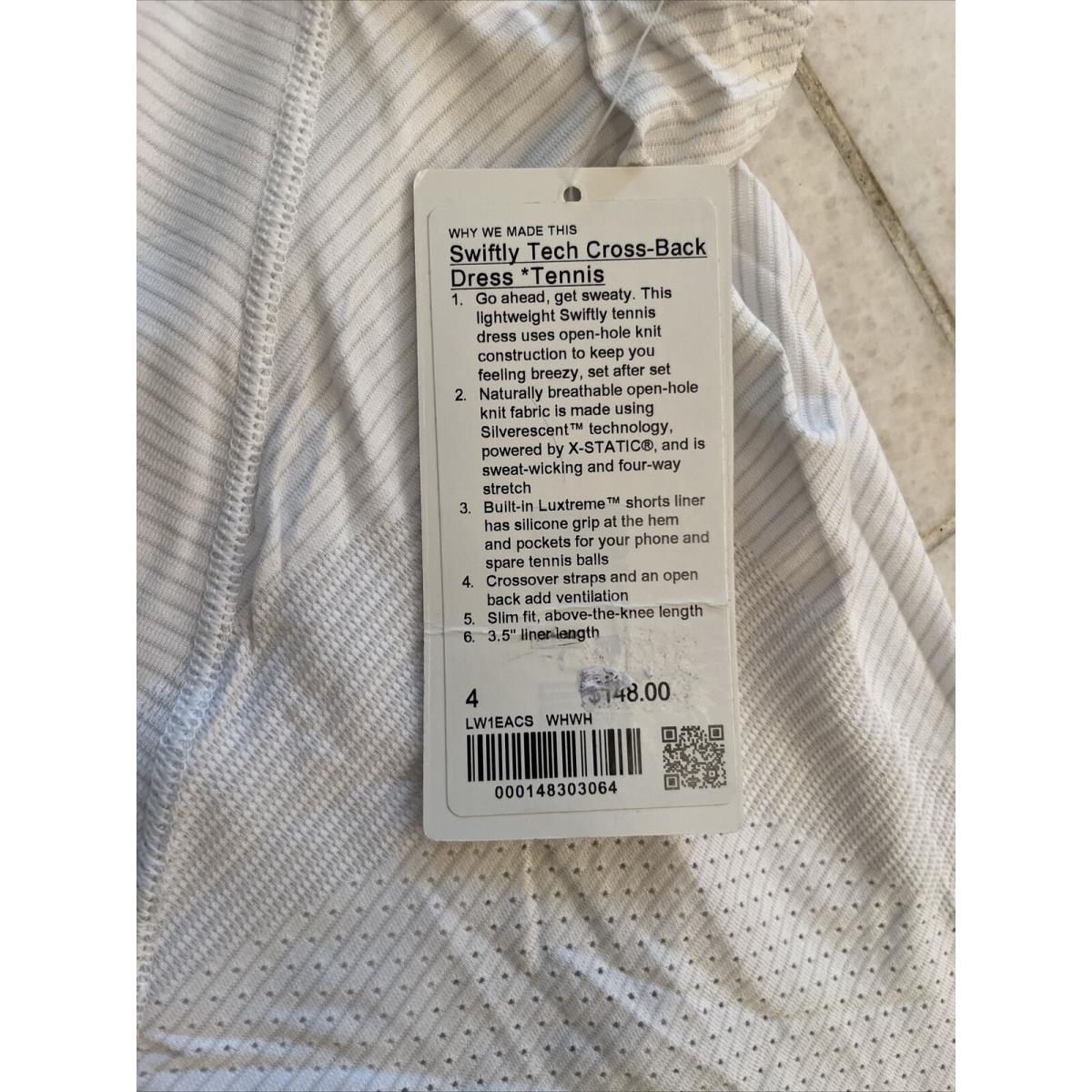 Lululemon Swiftly Tech Cross Back Tennis Dress White Size 4 LW1EACS