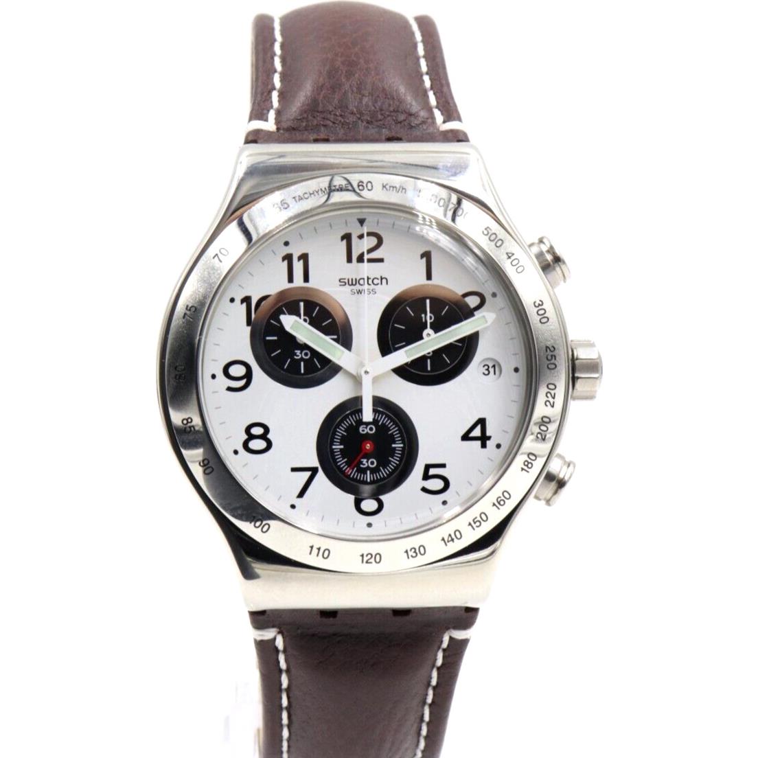 Swiss Swatch Irony Destination Hamburg Leather Chrono Watch 44mm YVS432