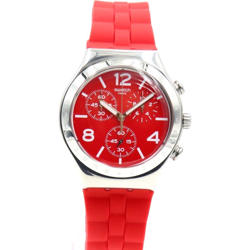 Swiss Swatch Irony Chrono Rouge DE Bienne Red Silicone Watch 40mm YCS117