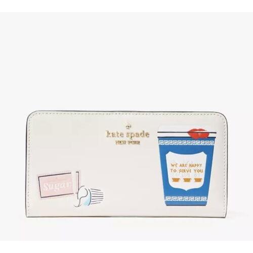 Kate Spade New York Coffee Break Large Slim Bifold Wallet Leather In Cream Multi