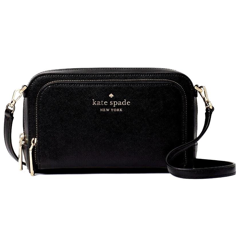 Kate Spade Staci Dual Zip Around Crossbody Saffiano Leather Black New Nip