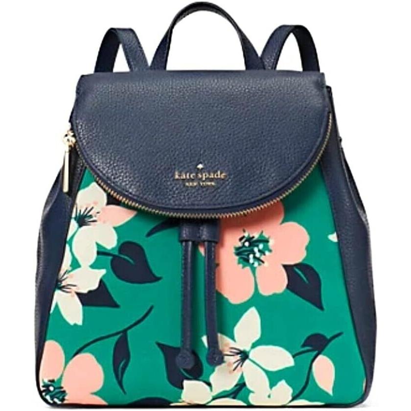 Kate Spade Leila Medium Flap Backpack Lily Bloom - Green Blue Navy Floral