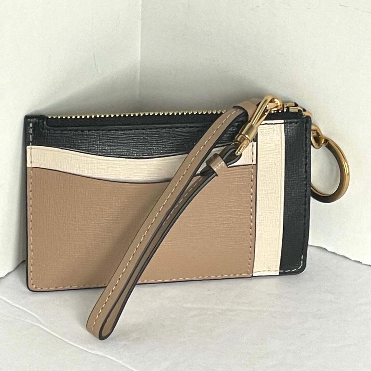 Kate Spade Morgan Card Case Wristlet Brown Black Colorblocked Keyring