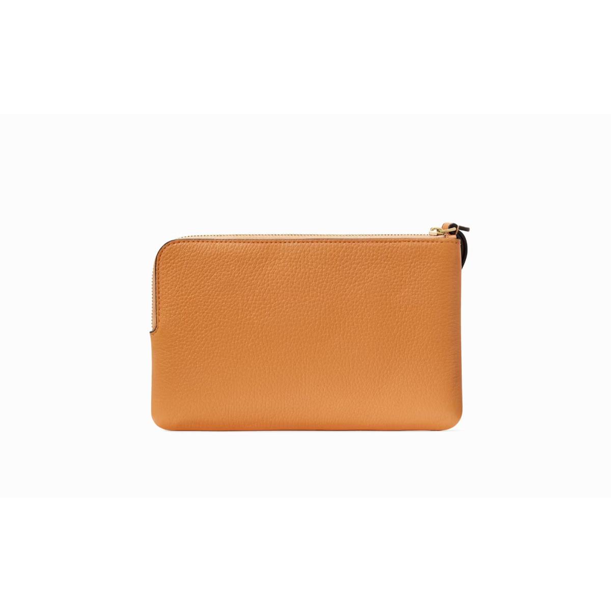 Kate Spade Leila Medium L Zip Wristlet Leather Orange Cream Wallet KE933