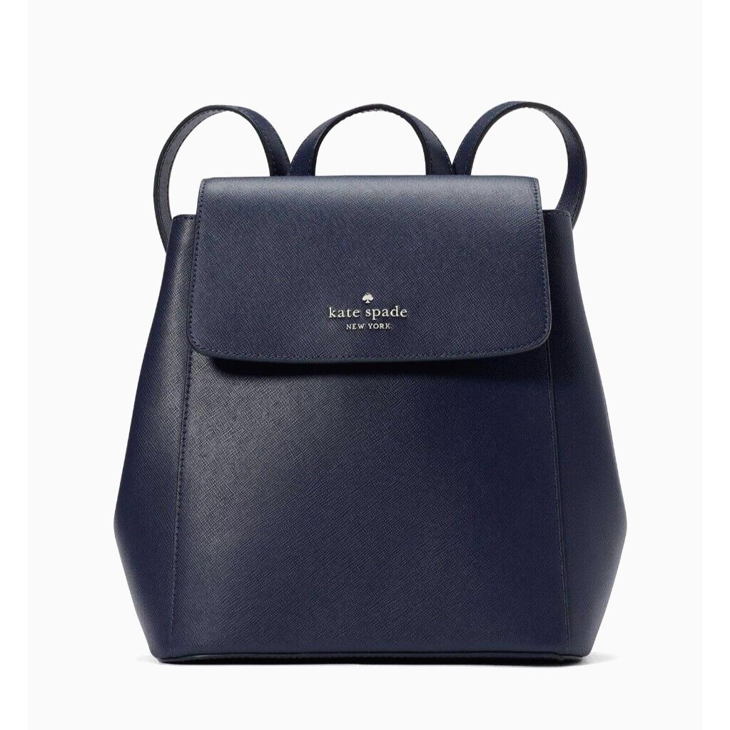 New Kate Spade Madison Flap Backpack Leather Parisian Navy with Dust Bag