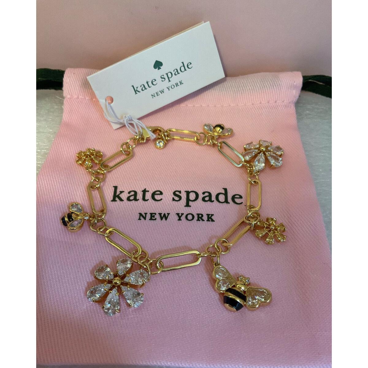 Kate Spade New York 12K Gold Plated Metal All Abuzz Stone Bee Charm Bracelet