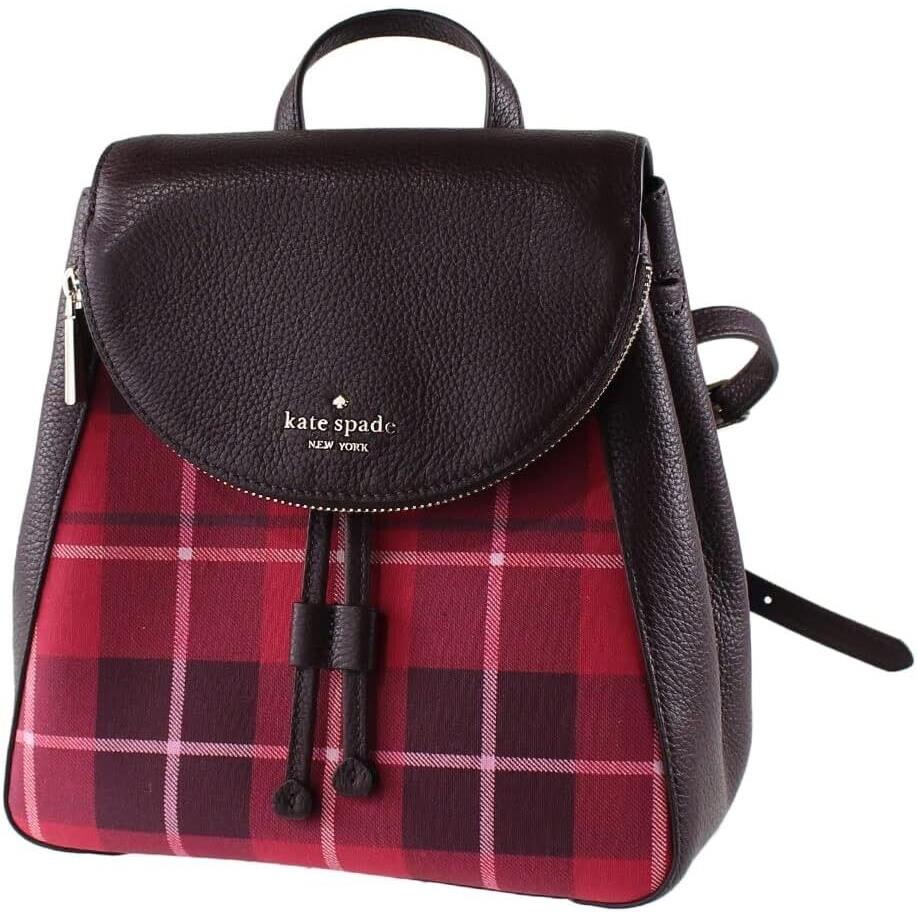 Kate Spade Leila Medium Flap Plaid Backpack - Bright Rose Multi