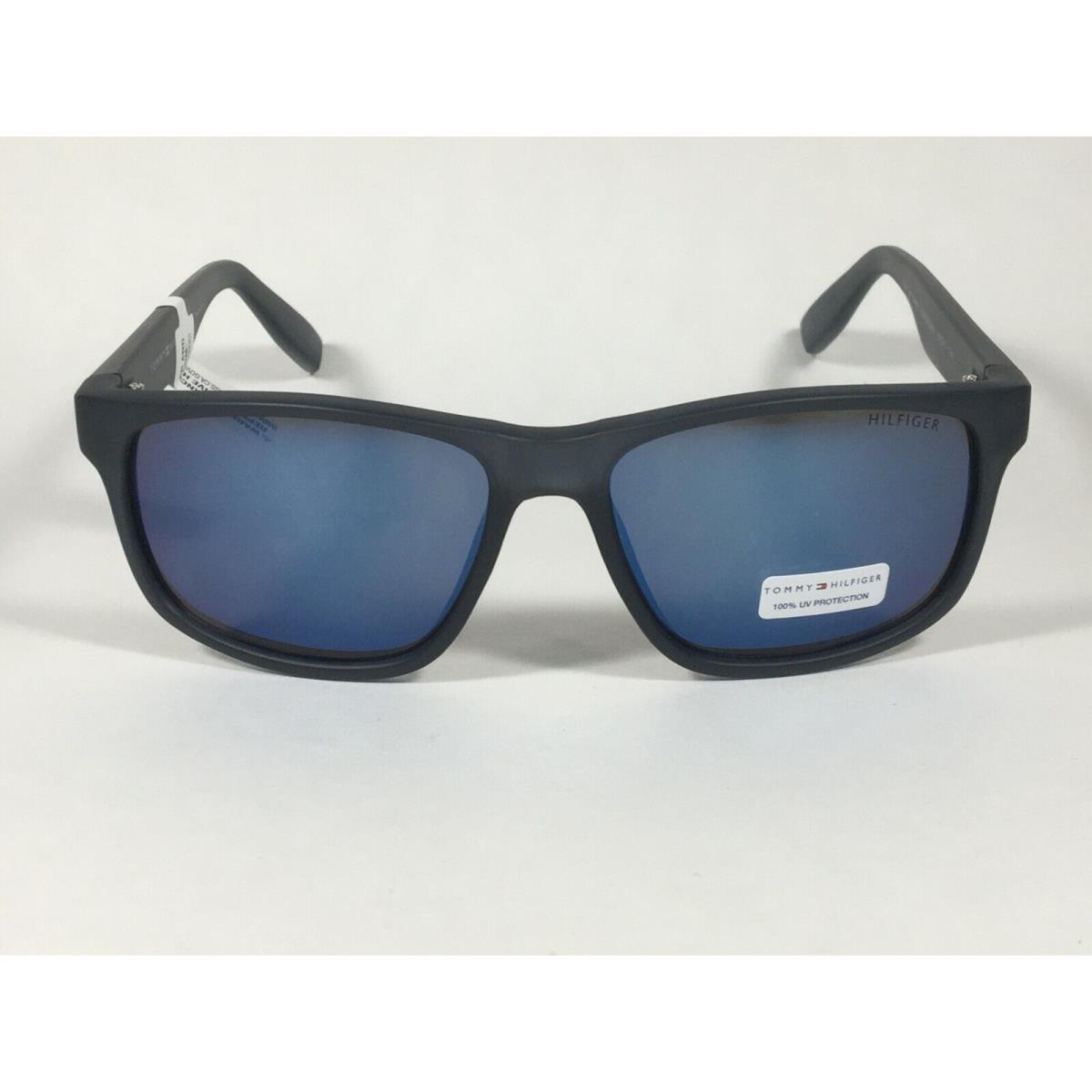 Tommy Hilfiger Saint MP OM492 Rectangular Sunglasses Blue Gray Frame Blue Flash