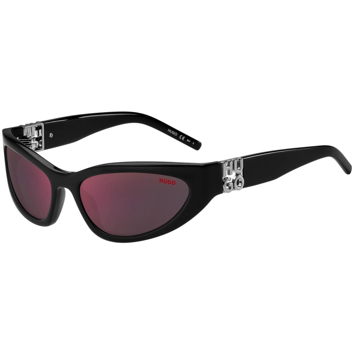 Hugo By Hugo Boss Oval Sport Wrap Sunglasses w/ 3D Monogram - HG1255S Black/Red (0807-AO)