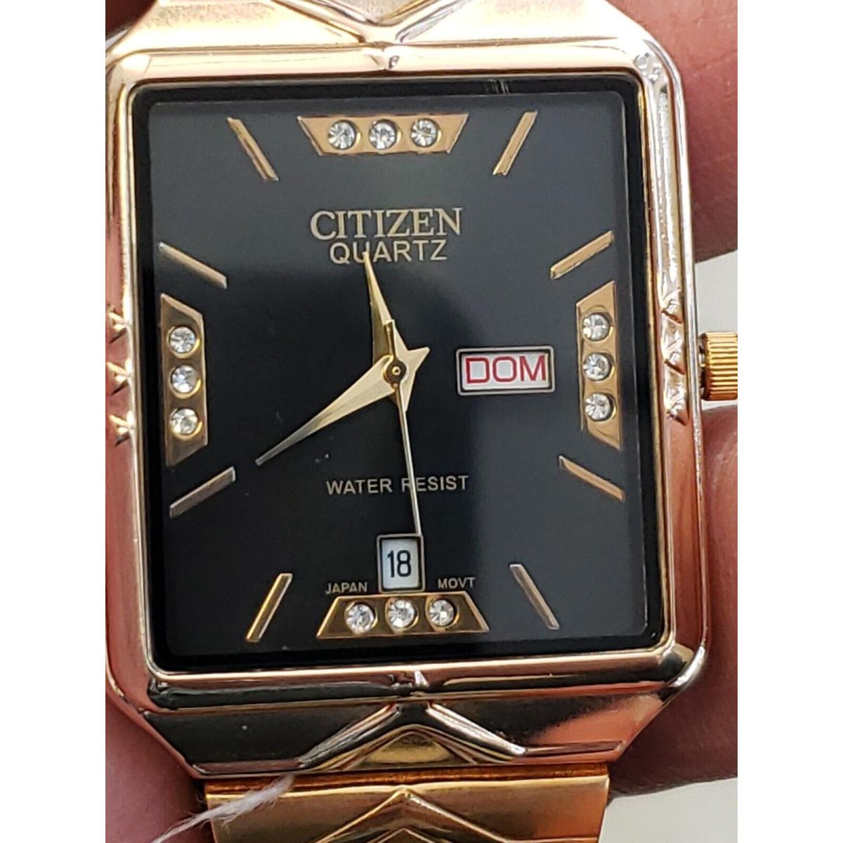 Citizen Sunborn Men`s Gold Nugget Watch Square Day Date Black Dial High Quality