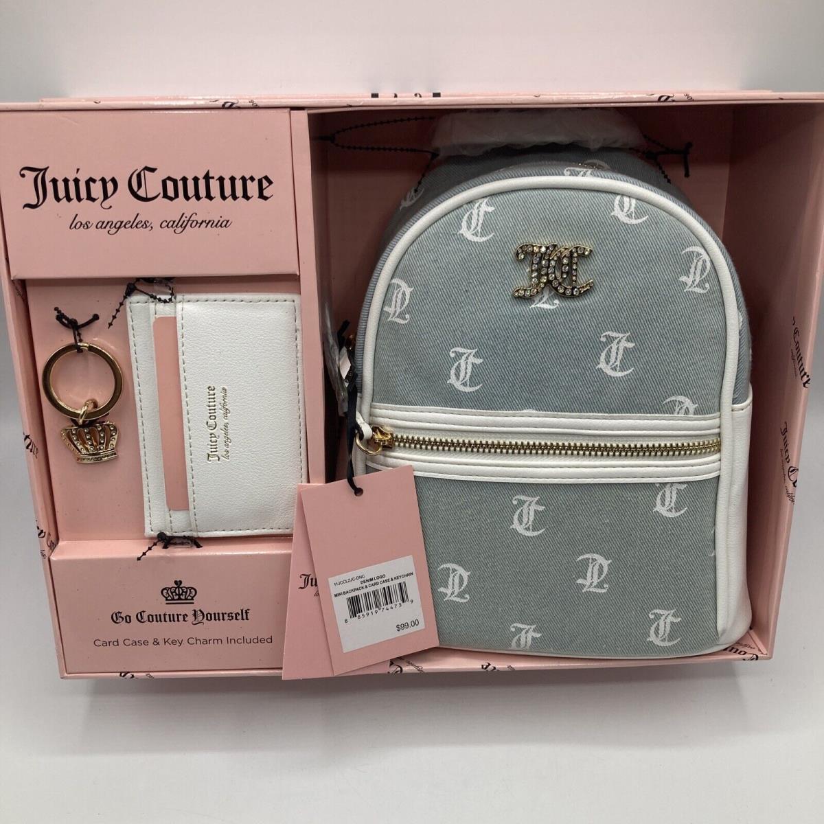 Juicy Couture Denim Logo Mini Backpack Wallet Keychain Gift Set