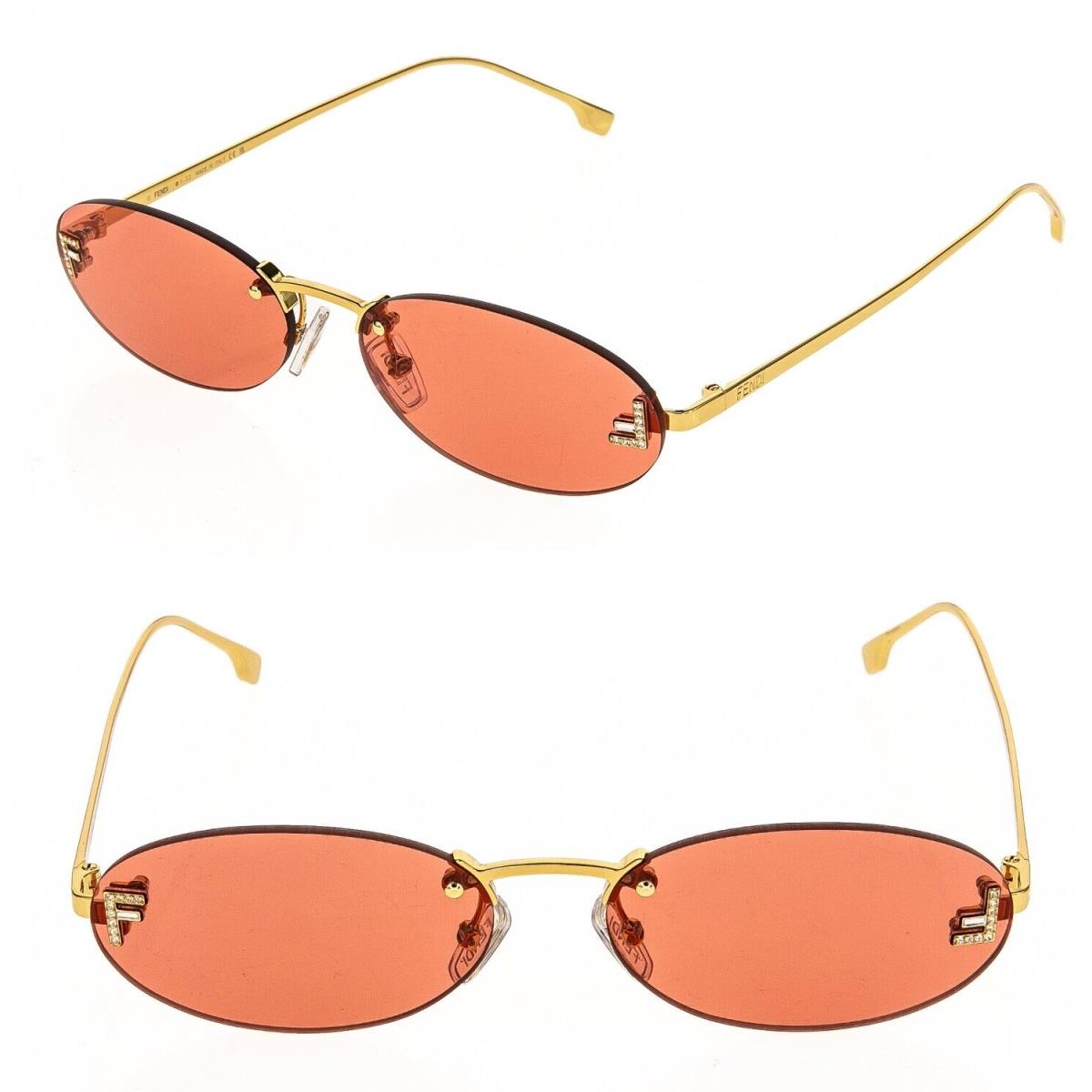 Fendi First 4075 Gold Pink Narrow Oval Rimless Crystal Fashion Sunglass FE4075US