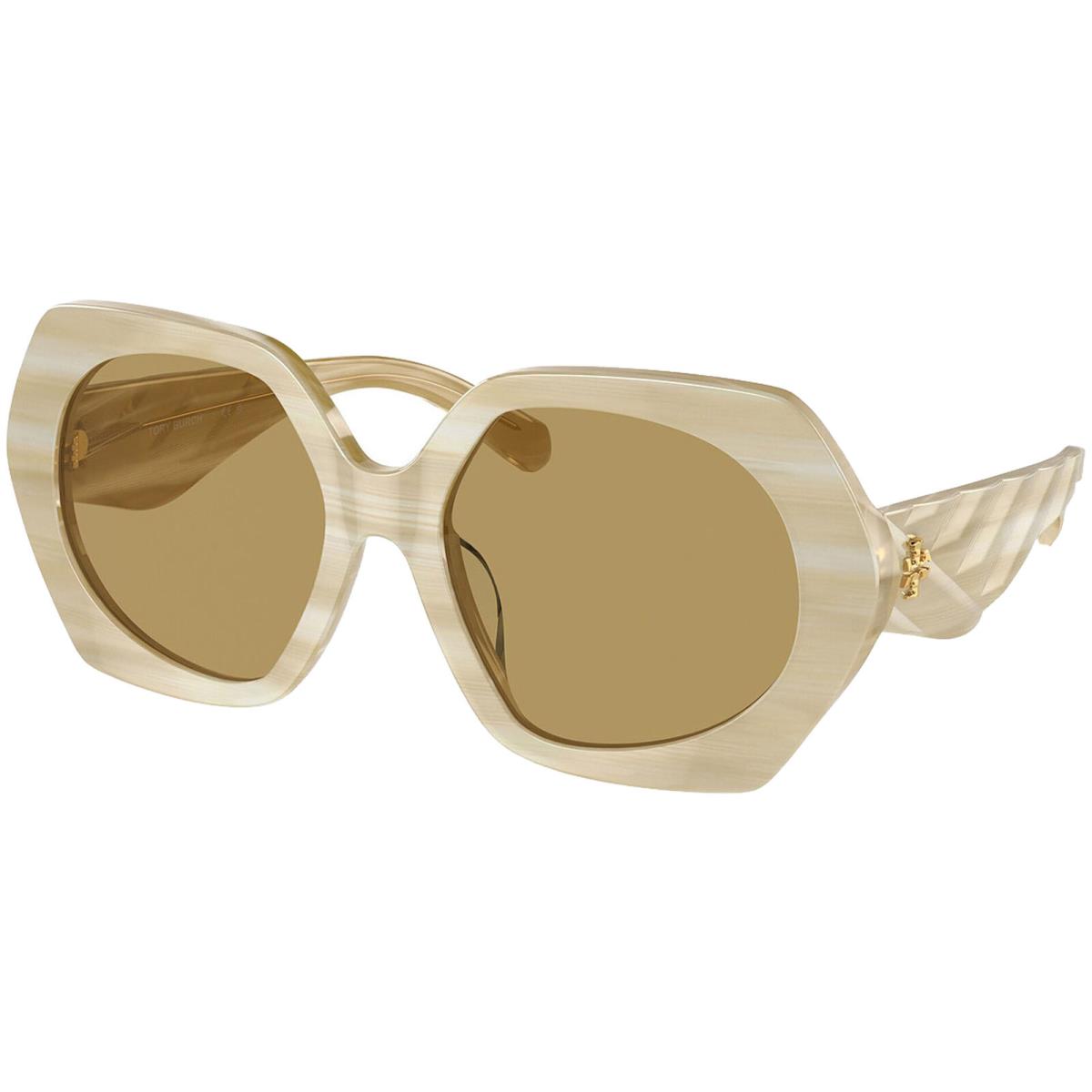 Tory Burch Women`s Oversized Modified Round Sunglasses - TY7195U Ivory Horn/Brown (195073-55)