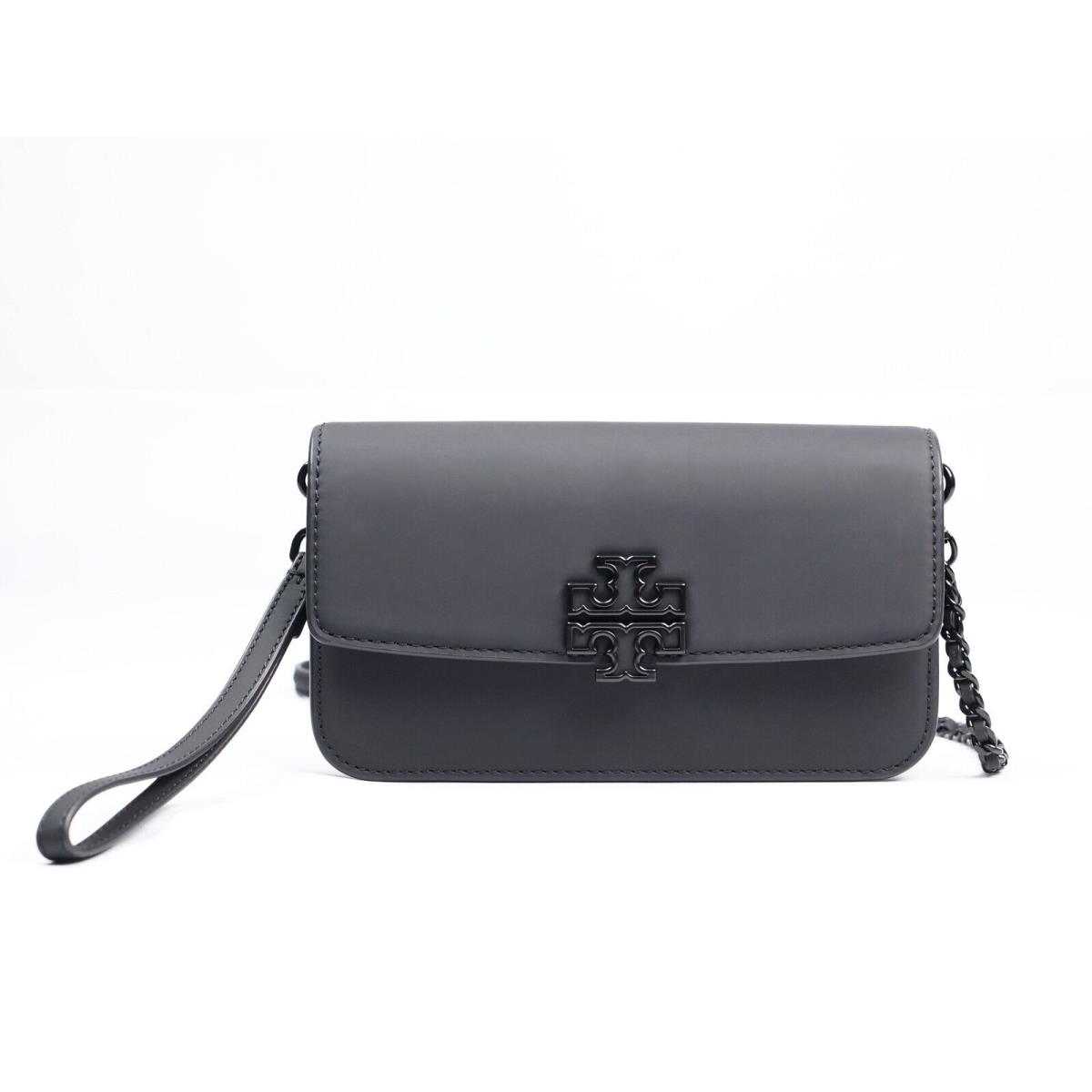 Tory Burch Britten Matte Black Chain Wallet Wristlet Crossbody Purse Clutch