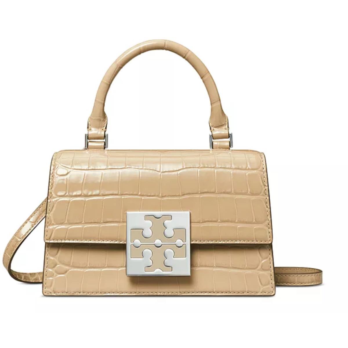 Tory Burch Bon Bon Mini Top-handle Croc-embossed Leather Crossbody Bag