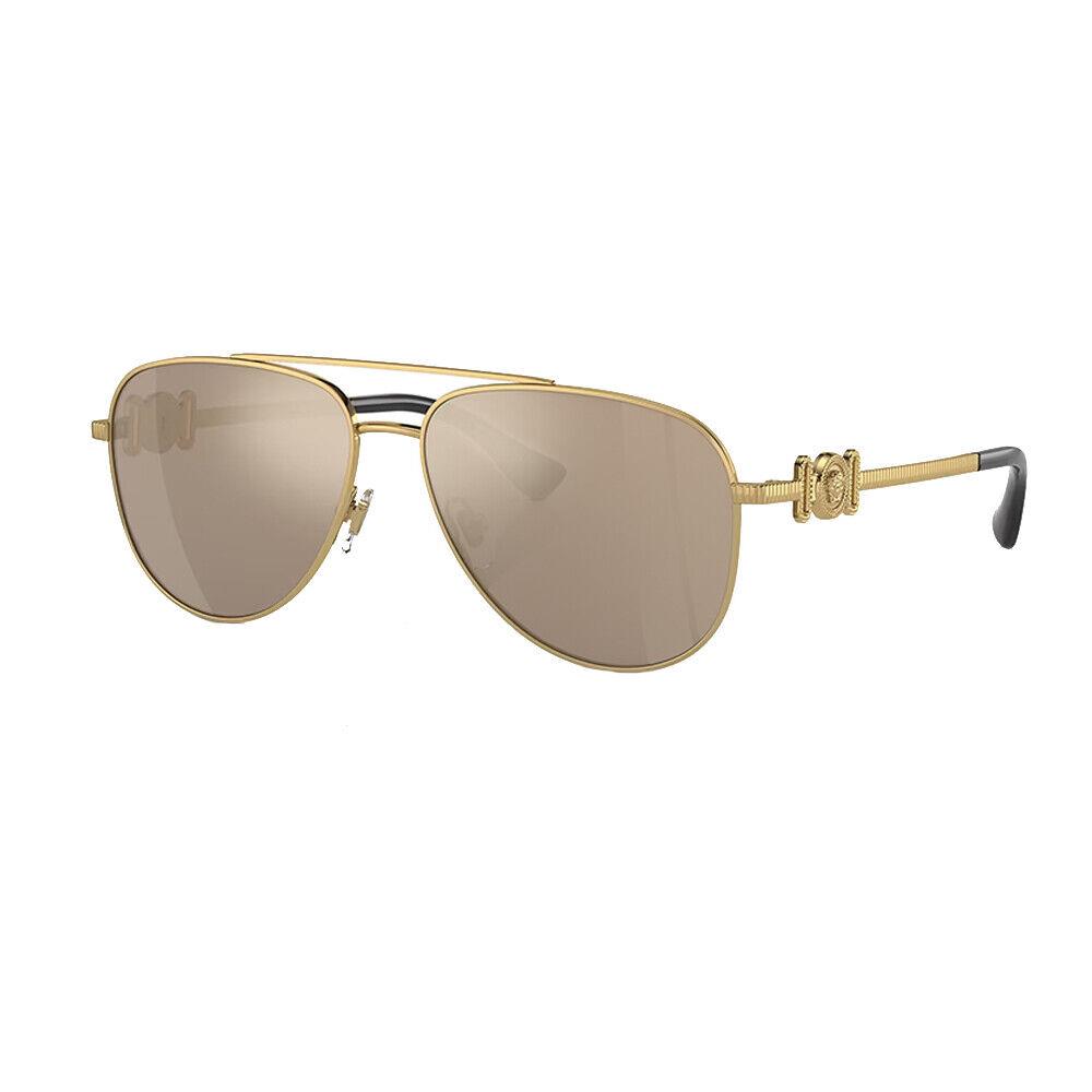 Versace VK 2002 10025A Gold Metal Aviator Sunglasses Brown Mirror Lens