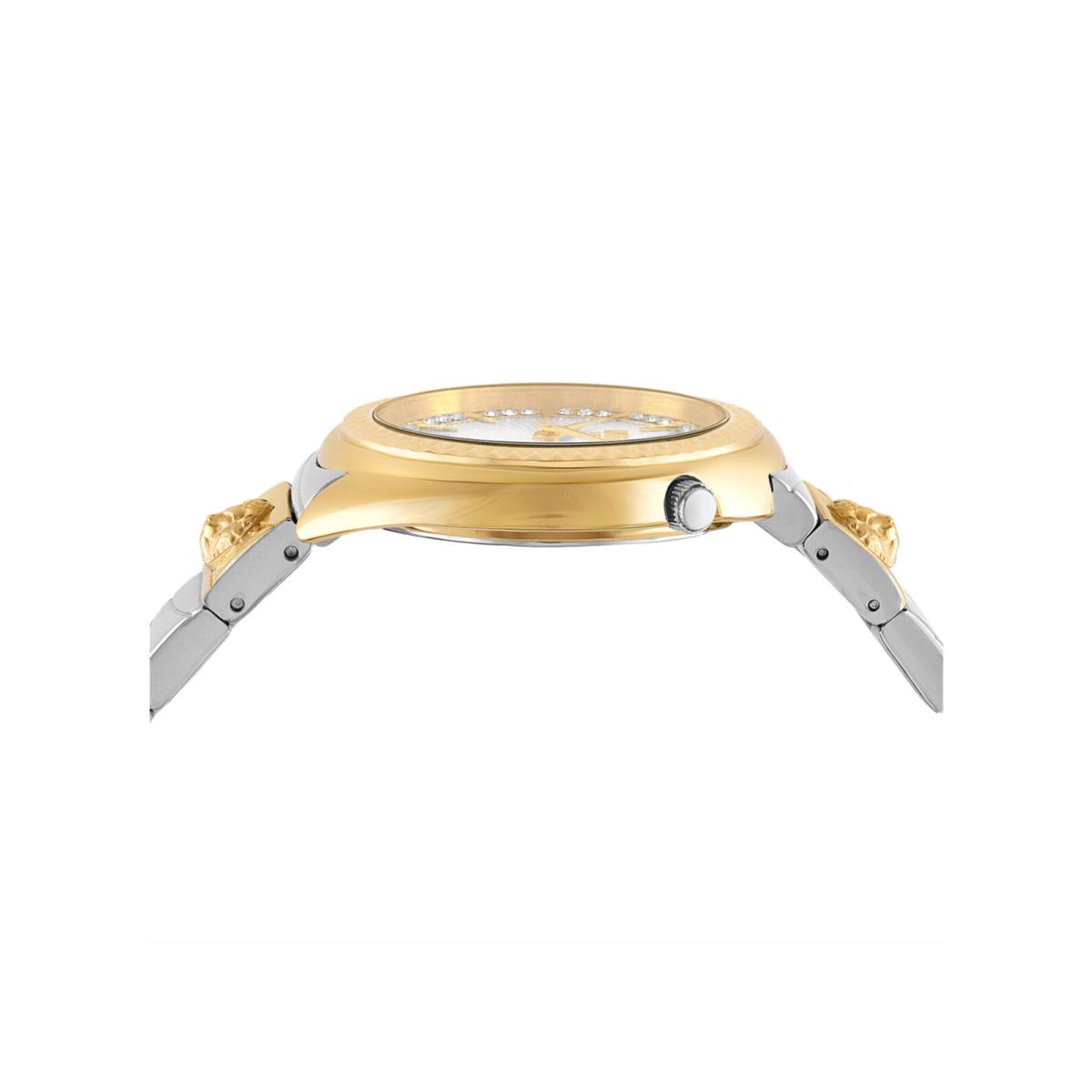 Versus Versace Womens Tortona Crystal Two Tone 38mm Bracelet Fashion Watch - Dial: Silver, Band: Silver, Bezel: Silver