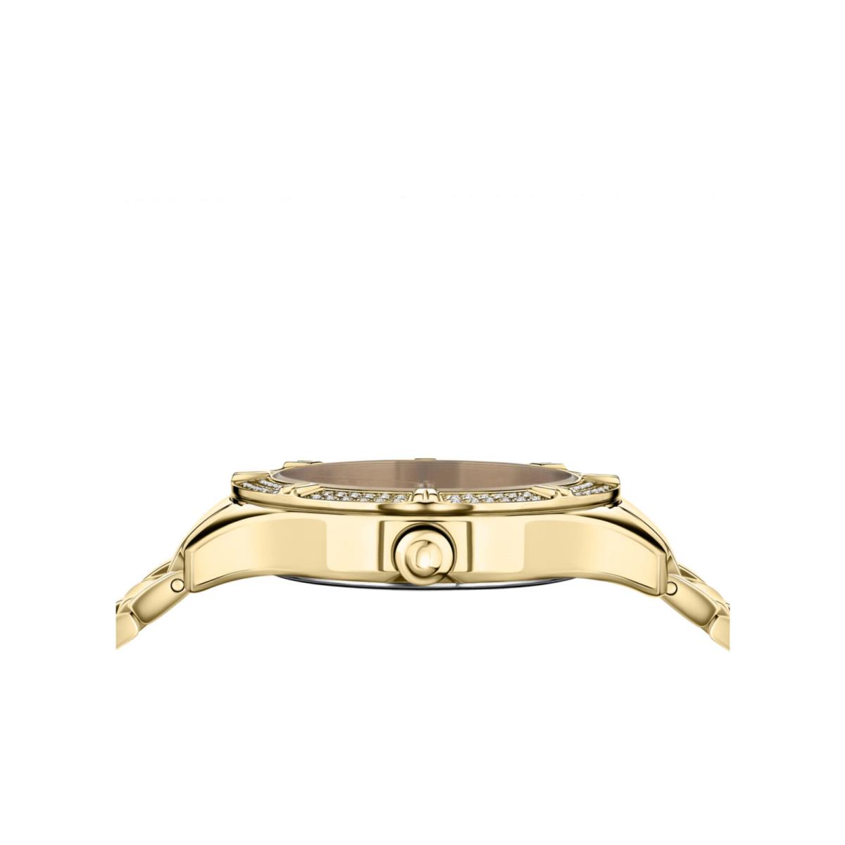 Versus Versace Womens Canton Road Crystal Gold 36mm Bracelet Fashion Watch - Dial: Red, Band: Gold