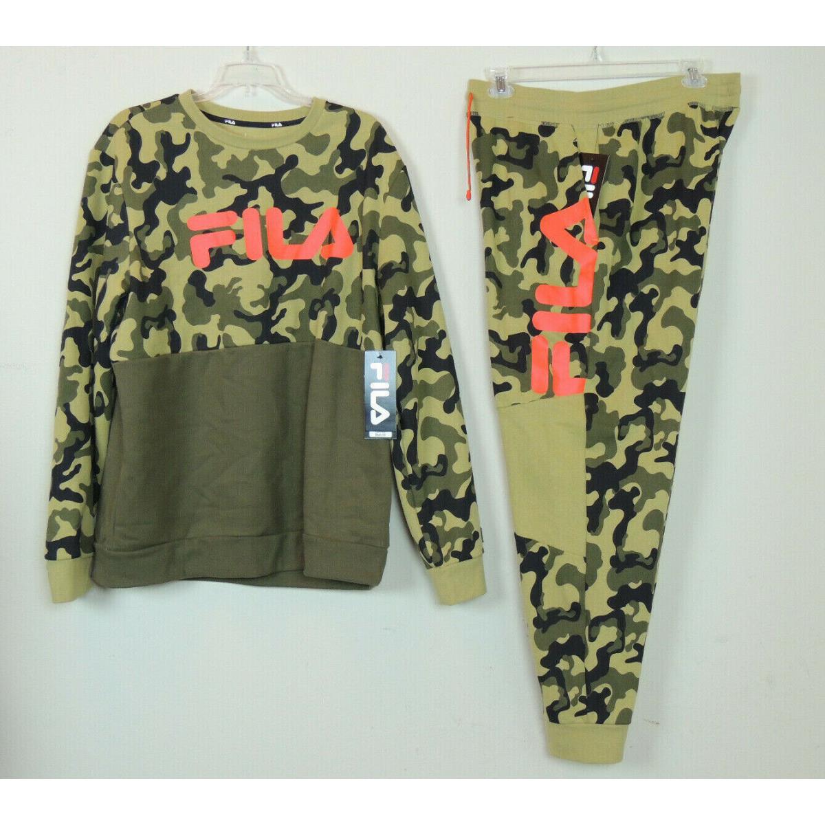 Fila Men`s Gym Fitness Sweatsuit Tracksuit Pullover Pants Camo Set SZ LG 2XL