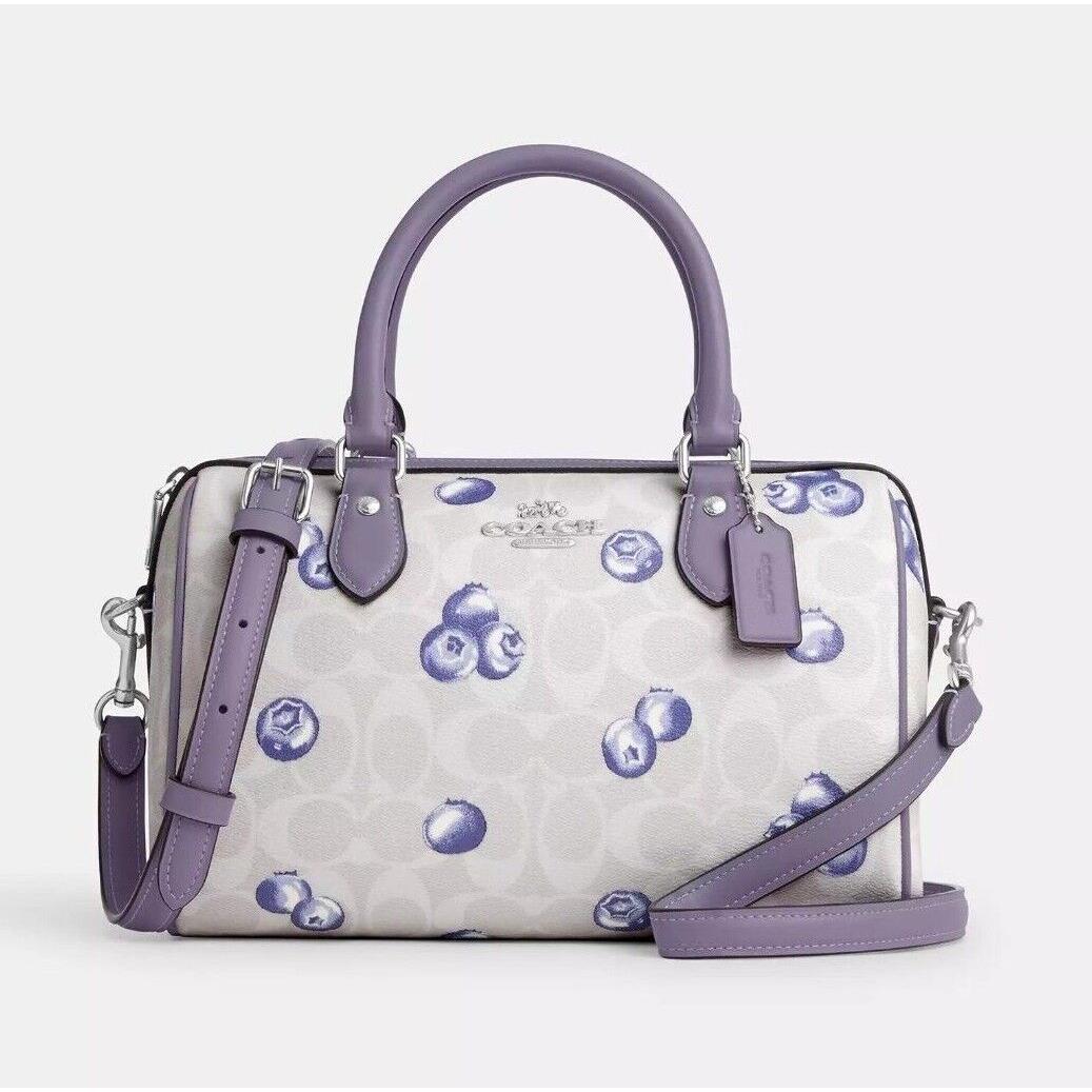 Coach Rowan Satchel Bag In Signature Canvas with Blueberry Print CT216