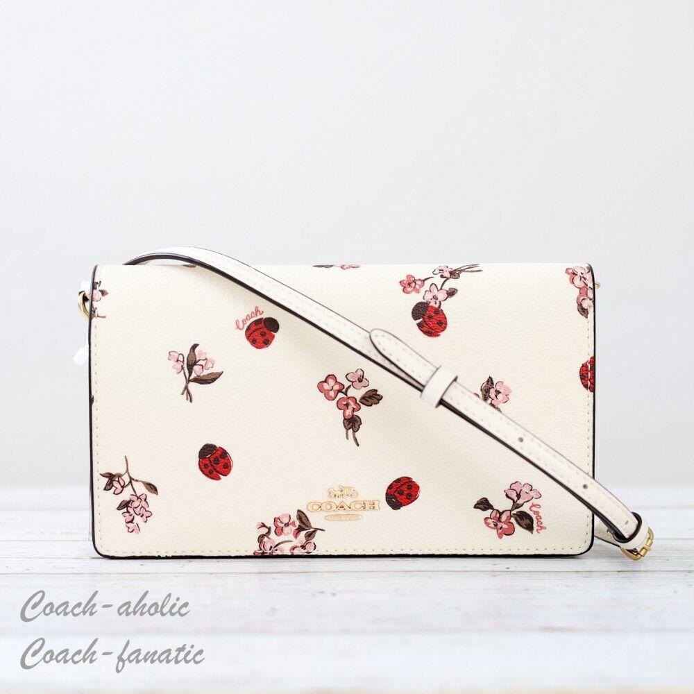 Coach CU267 Anna Foldover Clutch Crossbody with Ladybug Floral Print