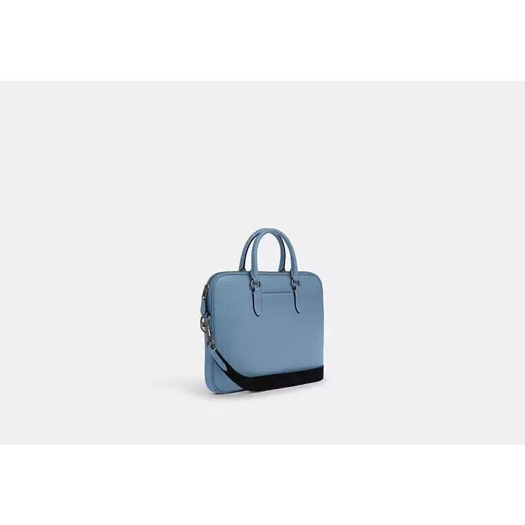 Coach Men`s Liam Compact Briefcase Blue Leather Laptop Crossbody Bag
