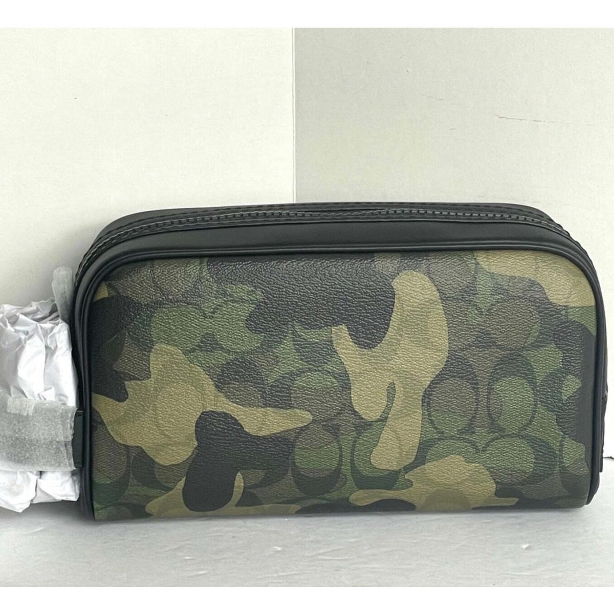 Coach Small Travel Kit Camo Print CM034 Signature Canvas Dopp Bag Toiletry Green