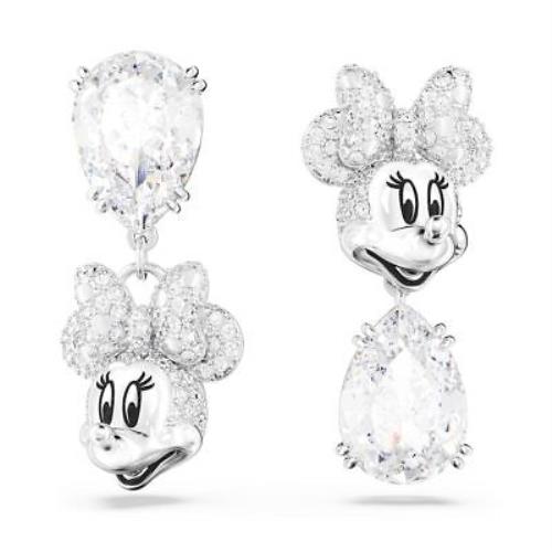 Swarovski Disney Minnie Mouse Drop Earrings Asymmetrical Design White