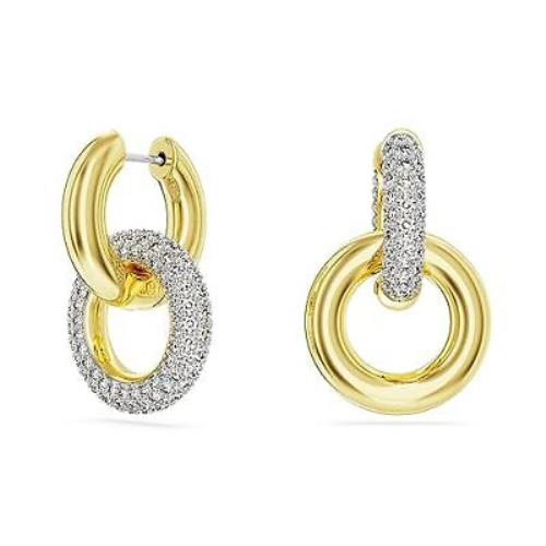 Swarovski Dextera Hoop Earrings Interlocking Loop Clear Gold-tone Finish