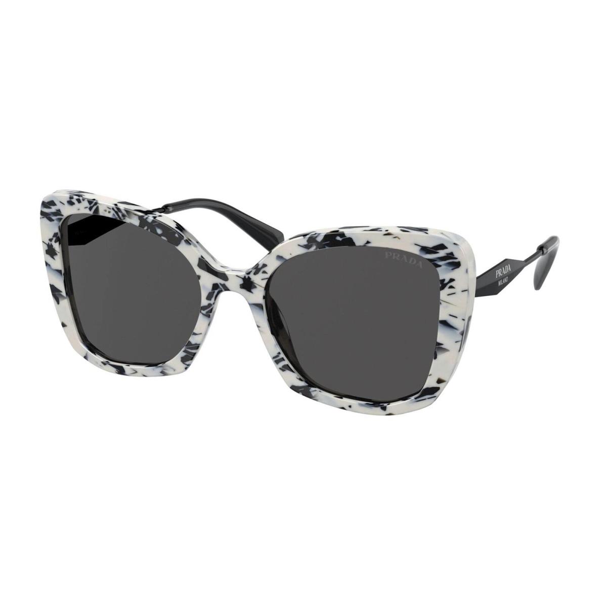 Prada Sunglasses PR03YS 02Y5S0 53mm White Black Marble Talc Abstract / Grey Lens