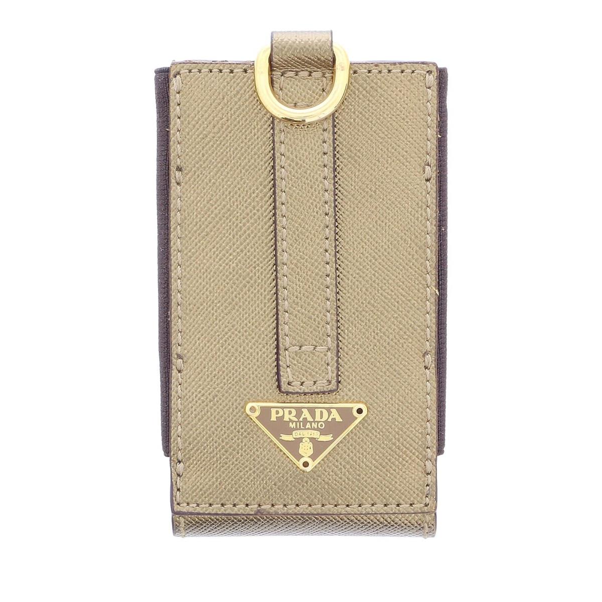 Prada Gold Leather Signature Ipod Case Accessory Bag Charm