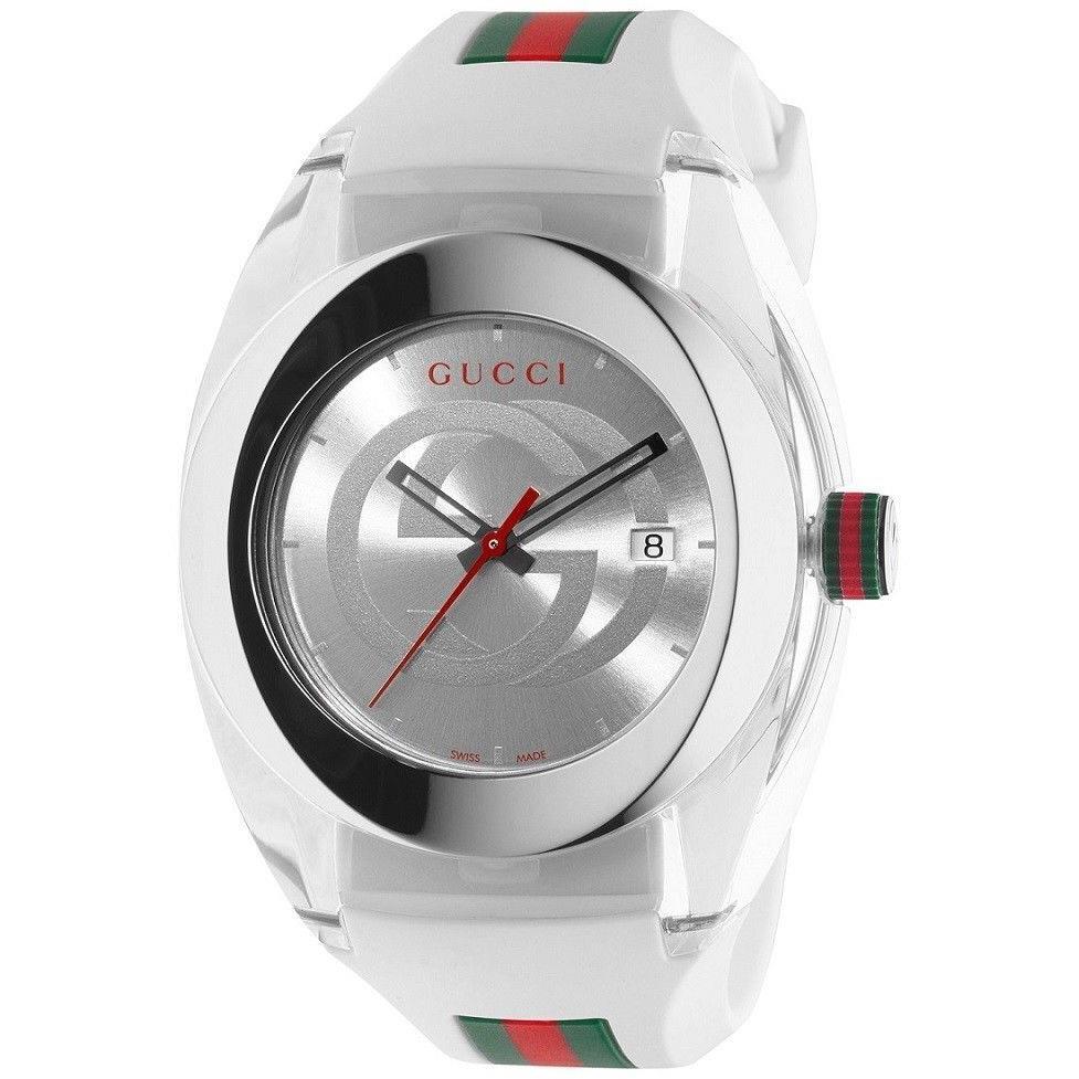 Gucci Sync Xxl 46mm YA137102 White Rubber Band White Dial Unisex Watch - Dial: White, Band: White, Bezel: Silver