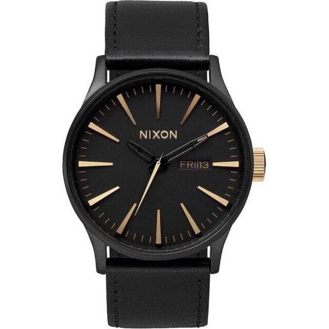 Nixon a105-1041-00 Sentry Leather Leather Matte Black / Gold Watch
