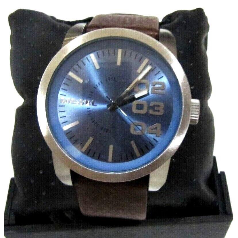 Diesel Men`s CZ1512 Double Down Watch Brown Leather Band Blue Dial