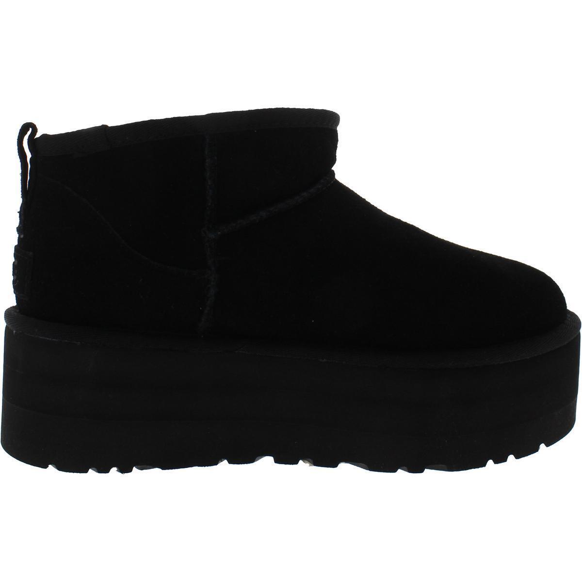 Ugg Womens Classic Ultra Mini Platform Suede Sherpa Ankle Boots Shoes Bhfo 7046 - Black