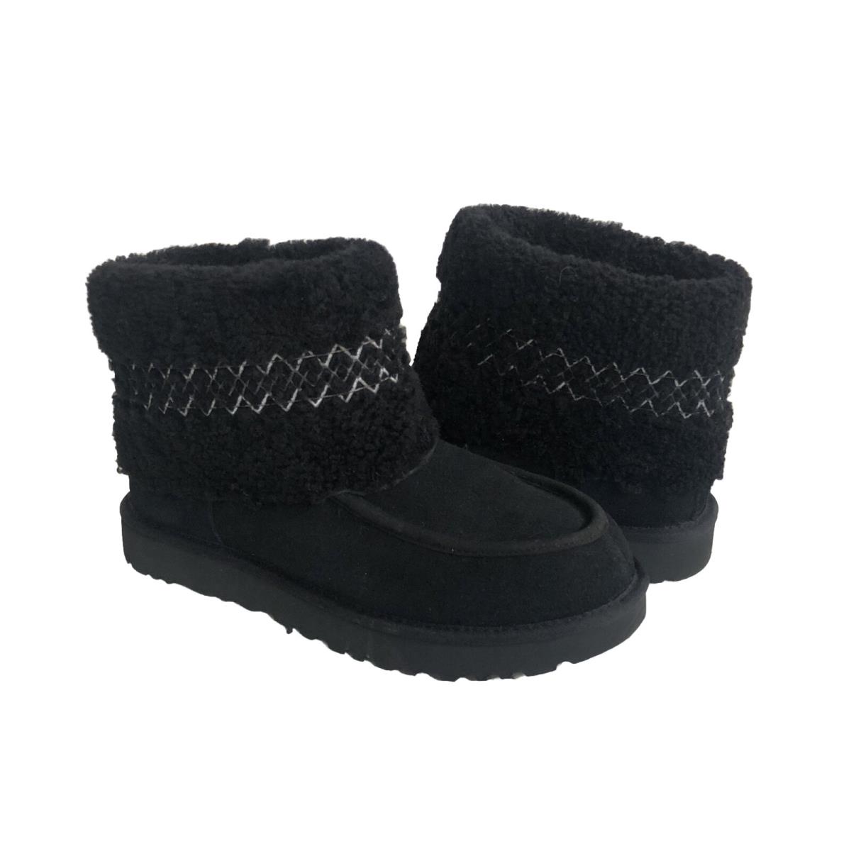 Ugg Women Mini Ugg Braid Black Suede Curly Sheepskin Boots US 6 / EU 37 / UK 4