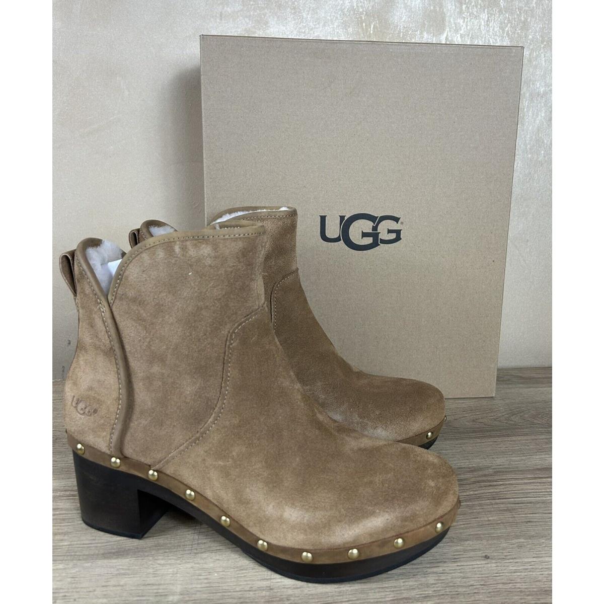 Ugg Cam II Platform Ankle Clog Boots Chestnut Suede Sheepskin Size 9 Women