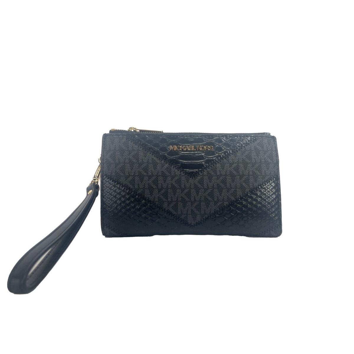 Michael Kors Jet Set Large Double Zip Python Black Wristlet Wallet