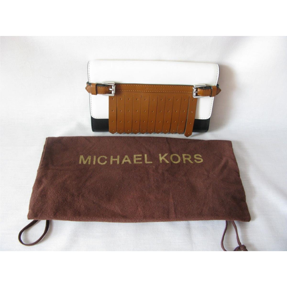 Michael Kors Leather Clutch Bag White Black Tan