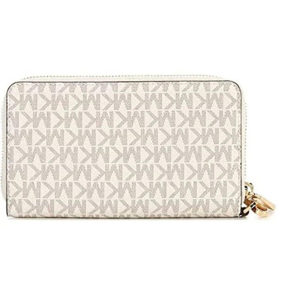 Michael Kors Women s Monogram Zip Leather Wallet Vanilla One Size