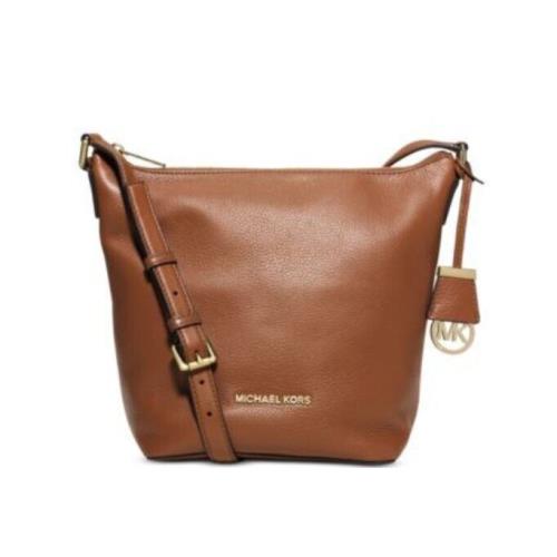 Michael Kors Bedford Medium Messenger Bucket Bag Purse Luggage Gold Hardware