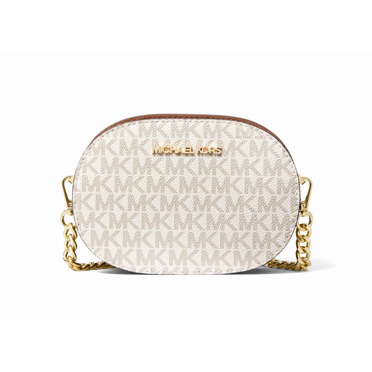 Michael Kors Jet Set Travel Small Oval Logo Signature Crossbody Vanilla