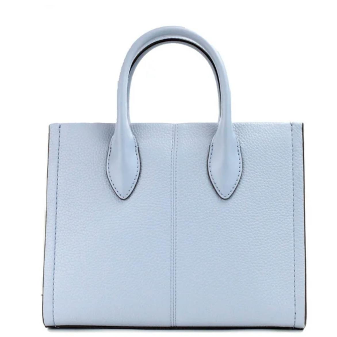 Michael Kors Mirella Small Pale Blue Leather Top Zip Shopper Tote Crossbody Bag