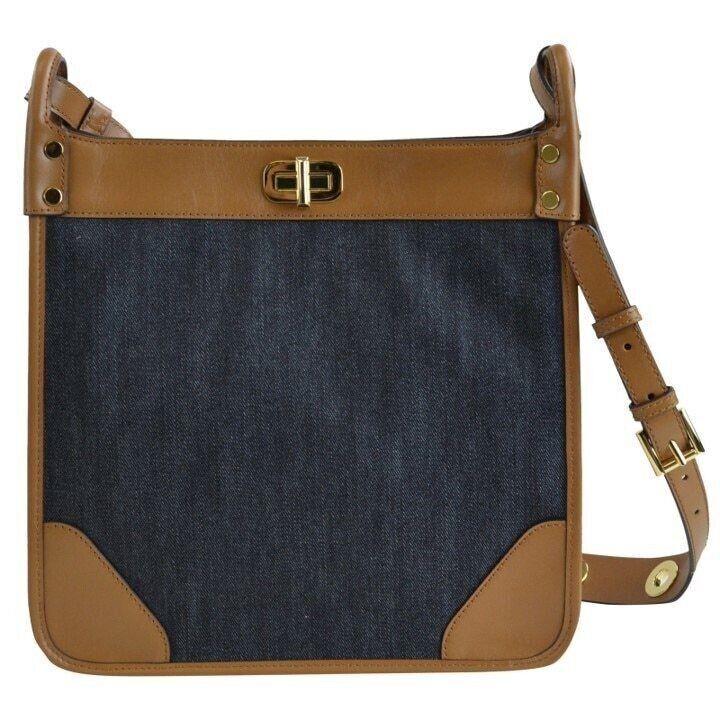 Michael Kors Sullivan Large North South Blue Denim Leather Messenger Bag Handbag