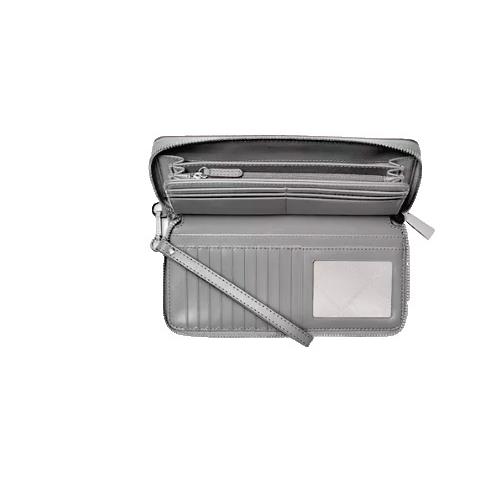 Michael Kors Logo Jet Set Travel Continental Wallet Dark Silver In Gift Box