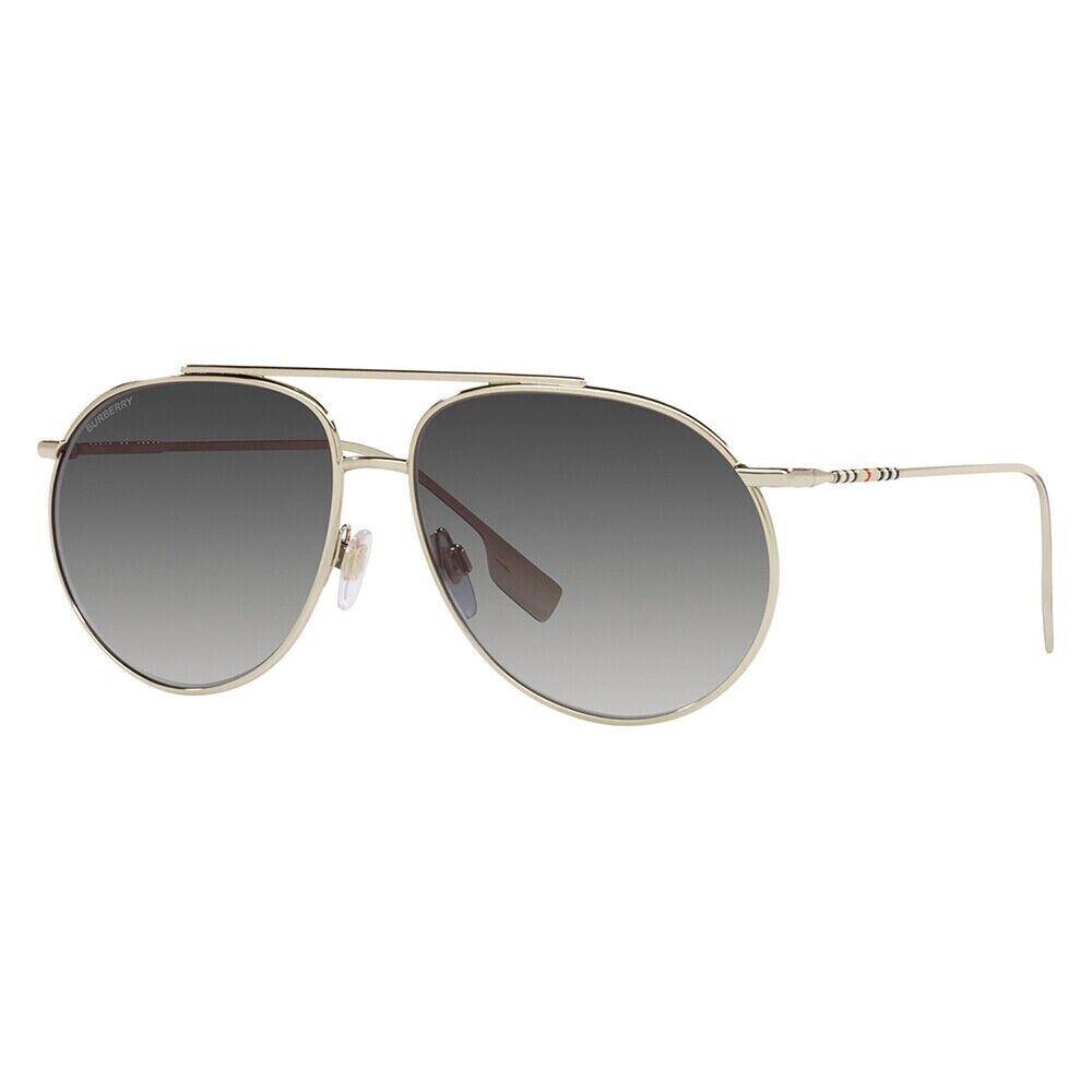 Burberry BE 3138 11098G Light Gold Metal Pilot Sunglasses Gray Gradient Lens