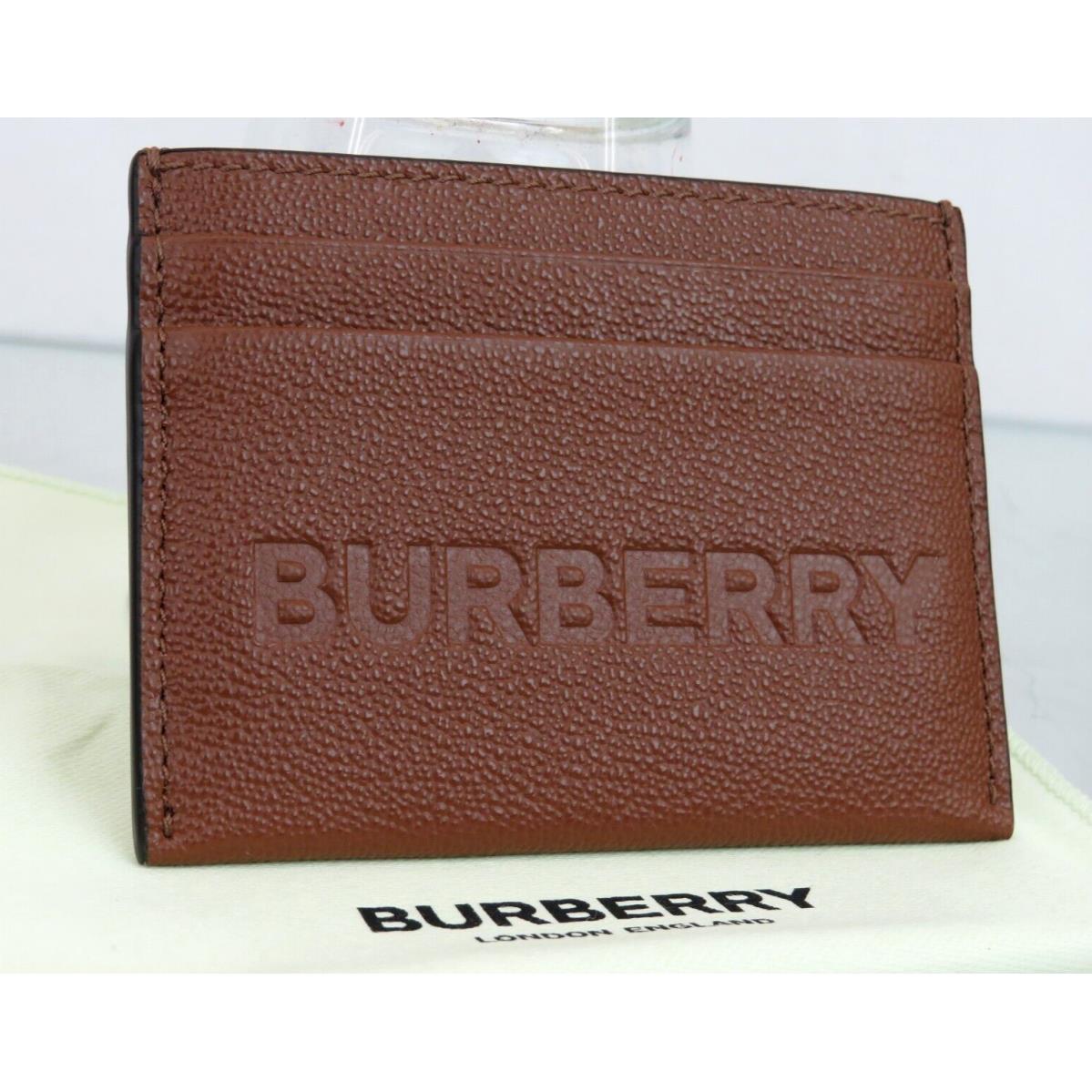 Burberry Sandon Brown Tan Grained Leather Logo Card Holder Case Wallet