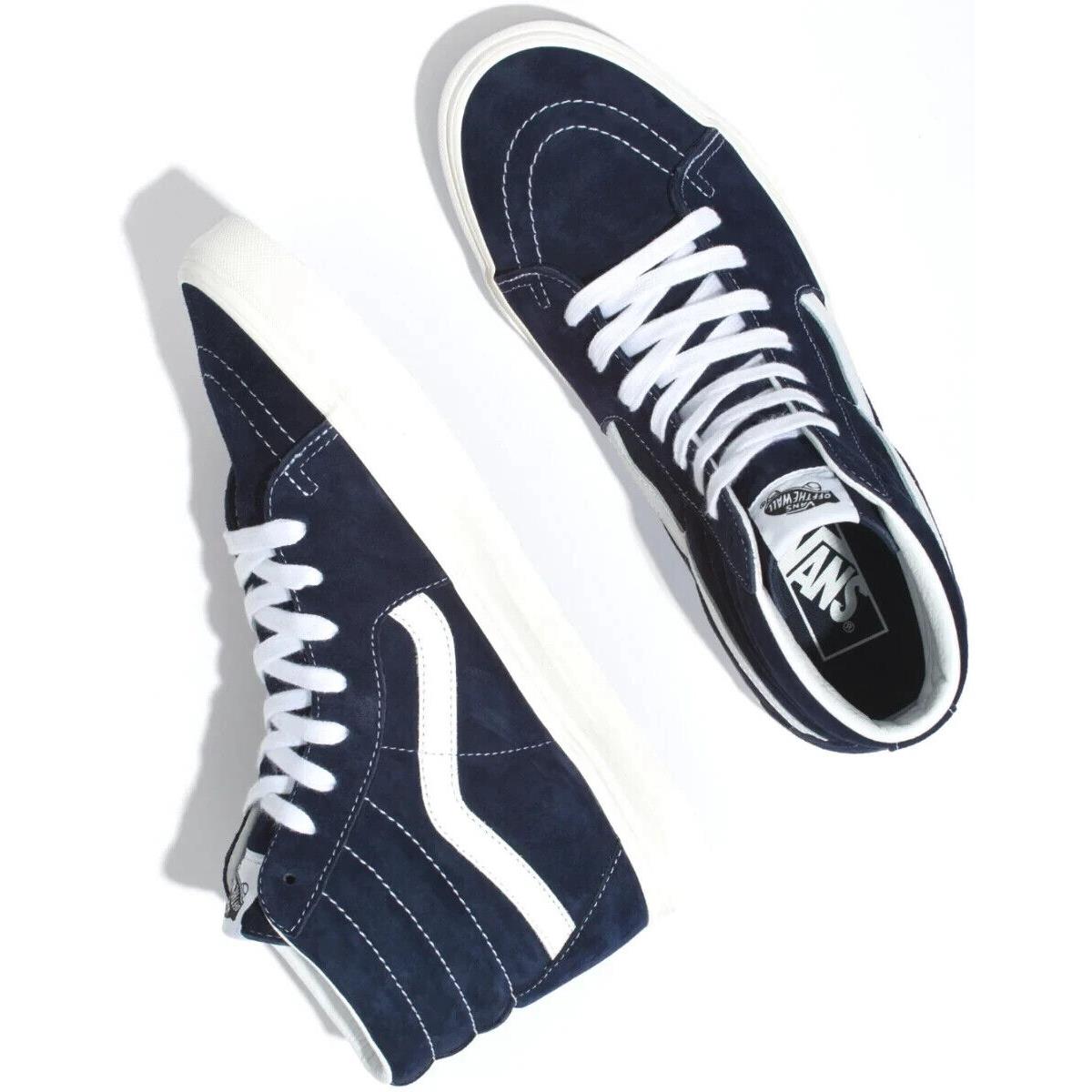 Vans Sk8-Hi Pig Suede Persian Night Navy Snow White Men`s Size 8.5 Skate Shoes